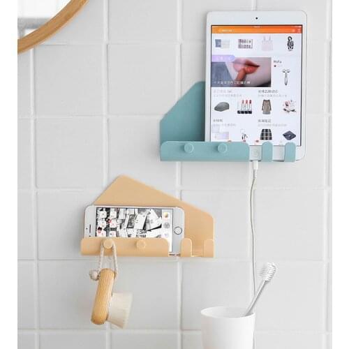 Wall Mounted Hooks Storage Hanger Rack Bathroom Bedroom Kitchen Hanging Holder Phone Stand Shelf Organizer Storage Holder