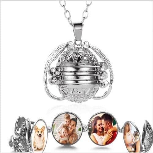 Wholesale Creative Open Multi Layered Wings Photo Box Necklace For Women Aromatherapy Personality Pendant Namour Charm Gift