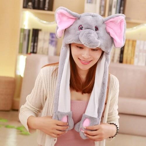 New attractive Moving Ear Cute animal Plush Hat Funny Playtoy Ear Up Down Rabbit dog pig Gift Toy for Kids Girls