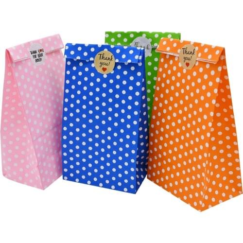 5pcs Gift Bag Colorful Dots Gifts Packing Box Treat Bread Candy Cookies Bags Kraft Paper Birthday party Baking Supplies