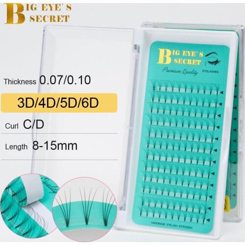 Big Eyes Secret 12 Rows Short Stem 0.05mm Thickness 3D 4D 5D Pointy Lashes Fans Russian Volume Eyelash Extension Pre-Pinched