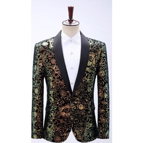 Luxury mens propitious clouds pattern sequined embroidery bling tuxedo jacket/stage performance jacket/stuido/club/event jacket