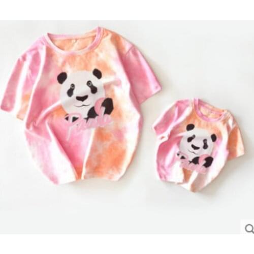 Family Matching T Shirts Birthday Mother Father Daughter Son Kid Tshirt Panda Cartoon Print Clothes Mommy and Me Tops