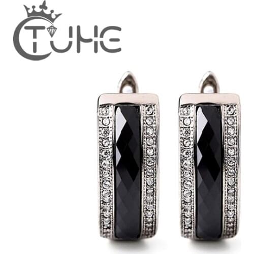 2019 High Quality Healthy Ceramic U Shape Stud Earrings for Women Two Row AAA Crystal Stainless Steel Zircon Stud Earrings Gift