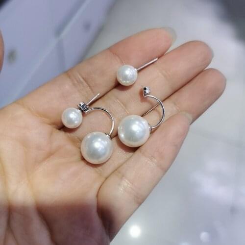 100% Real 925 Sterling Silver Stud Earrings with Pearl Lasting Shiny Two White Freshwater Pearl Ears Fashion Exquisite Jewelry
