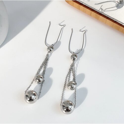 GSOLD Geometric Silver Color Metal Ball Chain Tassel Dangle Drop Earrings Simple Long Earring Women Fashion Punk Party Jewelry