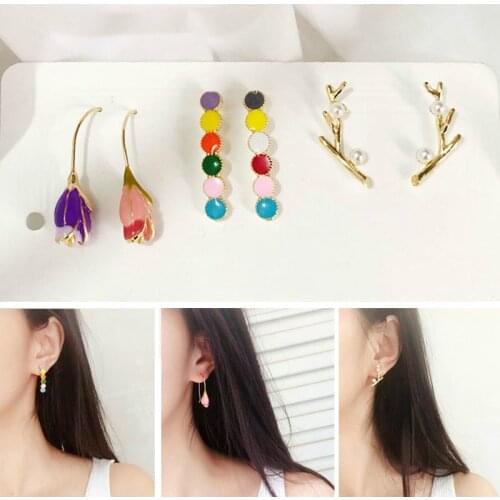 Alloy oil dripping earrings girls heart flower holiday ornaments Bud ear hanging colored circle pearl antler ear nail