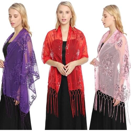 Hot Sale Sequin Embroidered Tassel Shawl Scarf Evening Party Dress Shawl Dinner Bride Cheongsam Pashmina Shawls Esmoquin Chal