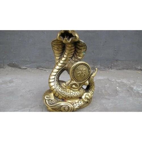 Tibet Brass handwork good fortune cobra Snake Lucky Auspicious sculpture