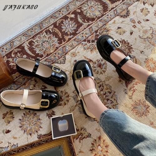 Mary Jane Shoes Low Heel Casual Single Shoes British Style Retro Japanese Metal Decoration Mixed Color Small Leather Shoes Flat