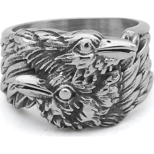 Viking Men odin raven Huginn and Muninn Stainless steel Ring Nordic jewelry With Valknut Gift Bag