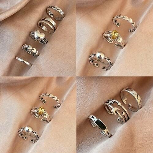 Hip Pop Vintage Gold Silver Color Rings Set For Women Men Fashion Geometric Heart Star Moon Ball Ring 2021 Trendy Finger Jewelry