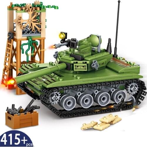 Military Series World War Chinese Army Type 85 Main Battle Tank weapon DIY Model Building Blocks Bricks Toys Gifts