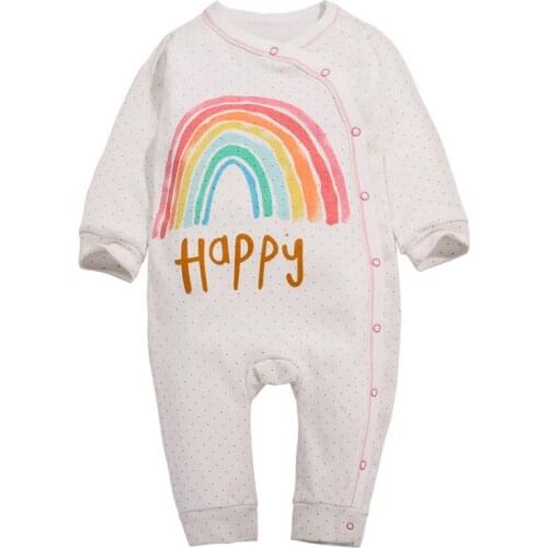 Y350 Free shipping Autumn cotton baby clothes male and female baby Romper open buckle long-sleeved leotard happy rainbow pattern
