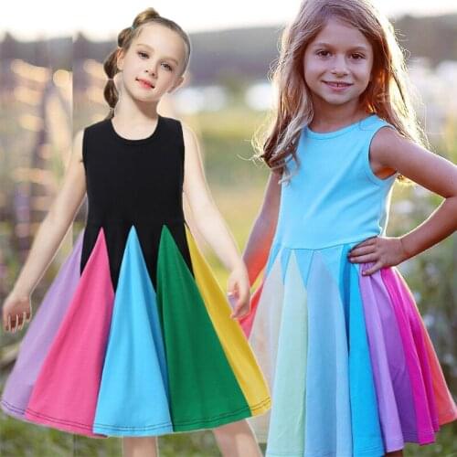 Colorful Summer Dress Girls Clothes Children Birthday Party Patchwork Tutu Ball Gown Toddler Girls Casual Clothing Size 2-6 Year