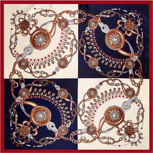 POBING 90*90CM Female Hijab Luxury Brand Jewelry Print Bandana Scarf Women Silk Foulard Handkerchief Office Lady Neckerchief