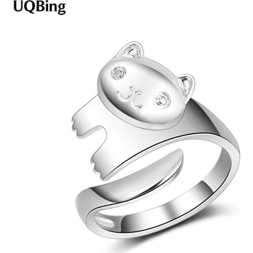 Fashion New Sterling Silver 925 Lovely Big Fat Cat Adjustable Rings For Women Gifts Animal Jewelry