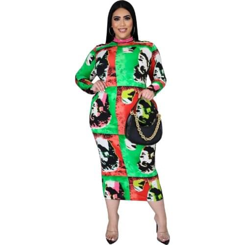 O-round Long Sleeve Fashion Young Dress Plus Size Green Bodycon Curved Dresses for Woman Trendy Autumn Clothing Dropshipping