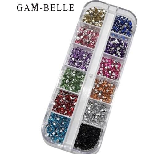 GAM-BELLE 1 Box Mixed Color Nail Rhinestones Glitter 3D Nail Art Decoration Diamond Gem DIY Crystals Charms Rhinestone Set