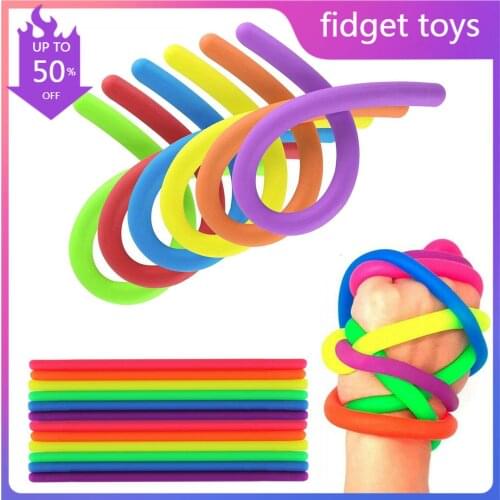 12PCS Assorted Colors Soft Rubber Stretchy String Noodles Stress Anxiety Relief Squishy Fidget Toys for Adults Kids Party Favors