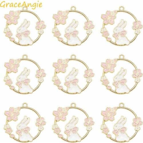 4pcs Enamel Charms Flower Cherry blossoms jewelry making For Dangle Earrings Rabbits Animals Cat Bracelet Pendant necklace 30mm
