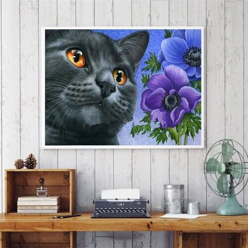 5D DIY Diamond Embroidery Black Cat Partial Round Diamond Painting Flower Anmial Cross stitch Diamond crystal Wall Painting Gift