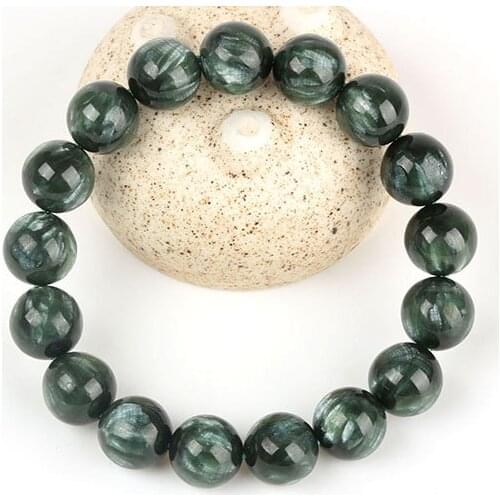 8"AA Natural Genuine Green Seraphinite Precious Russian Stretch Finish Bracelet Round beads 8-14mm