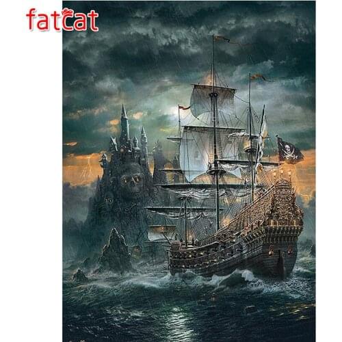 FATCAT Full Square Round Drill 5D DIY Diamond Painting Skull pirate ship diamond Embroidery Caribbean Home Decor Gift AE437