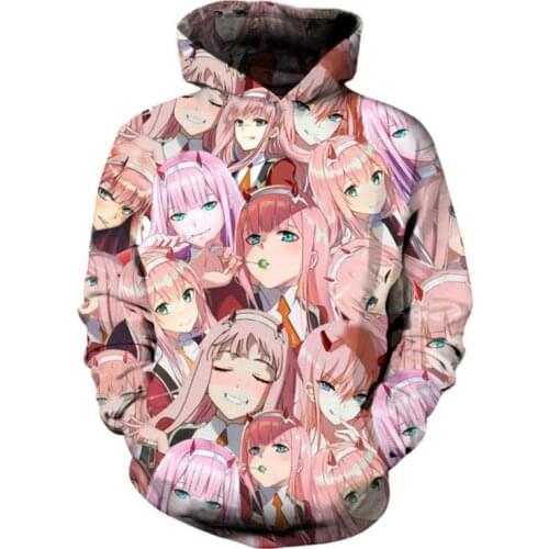Anime DARLING in the FRANXX Hoodie Cosplay Zero Two 02 002 Pullover Men Casual Hoodies Zipper Coat Outfit Sweatshirt Tops