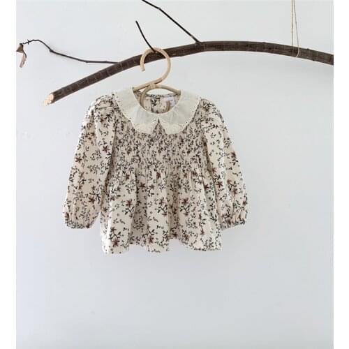 Girls Blouse Baby Smocking Floral Tops Korean Style Long Sleeve Toddler Girl Clothes Autumn Winter Blouses