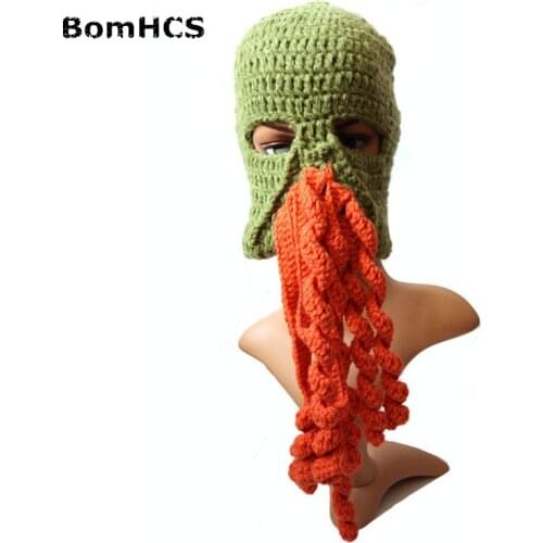 BomHCS Army Green Series Funny Horrible Zombie Beanie 100% Handmade Crochet Mask Octopus Hat Ski Party Birthday Halloween Gift