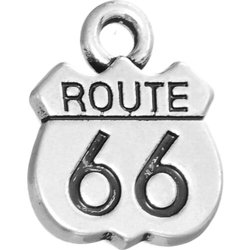Skyrim 20Pcs/Lot Zinc Alloy ROUTE 66 Road Sign DIY Charm DIY Bracelet&Neckalce Jewelry