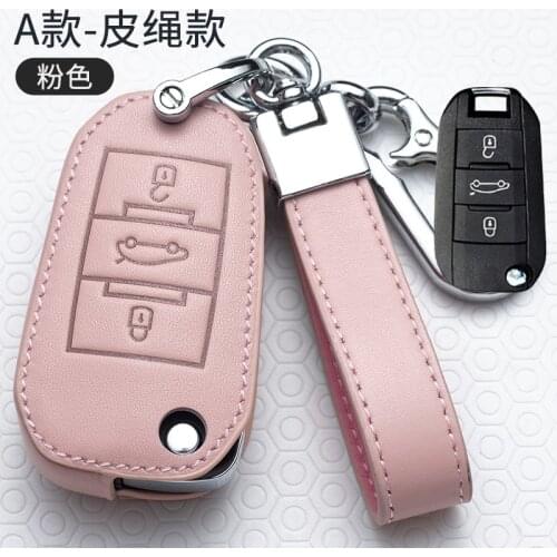 Genuine Leather Car Folding Key Case Full Cover Shell For Peugeot 208 308 508 408 2008 3008 407 307 4008 For Citroen C4