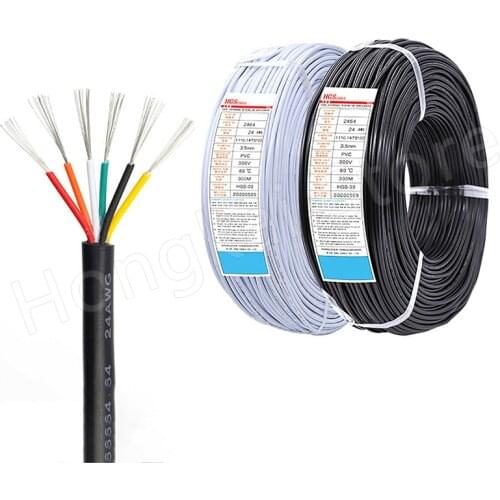 Black/White UL2464 PVC Signal Control Wire 22 24AWG Multi-Core Sheathed Power Cord 2/3/4/5/6/7/8/9/10Cores Tinned Copper 300V