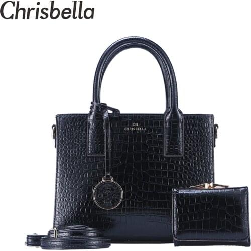 CHRISBELLA Fashion Handbags Women Pu Leather Messenger Shoulder Bags for Female Luxury Brand Coin Purse Bag Set Crocodile Design