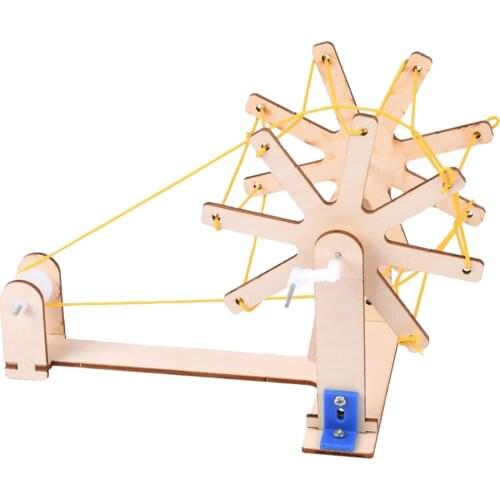 Wooden DIY Coloring Hand-Cranked Spinning Wheel Model Spinning Wheel Toys