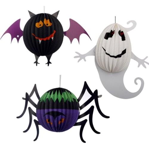 Diy Paper Lantern for Halloween Decoration Props Bar Decoration Supplies Funny Ghost Bat Spider Pendant Festival Lantern