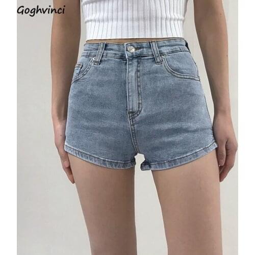 Women Skinny Short Jeans Side-slit Buttocks Slim Stretchy Summer Newest Solid Soft All-match Korean Style Trendy Students Young