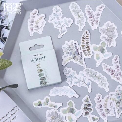 Eucalyptus Sticky Stickers Green Color Paper Decoracion Scrapbooking Office Stationery School Supplies Sticker Flakes 45PCS