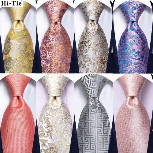 Hi-Tie Orange Silver Paisley Design Silk Wedding Tie For Men Quality Hanky Cufflink Fashion Nicktie Business Party Dropshiping