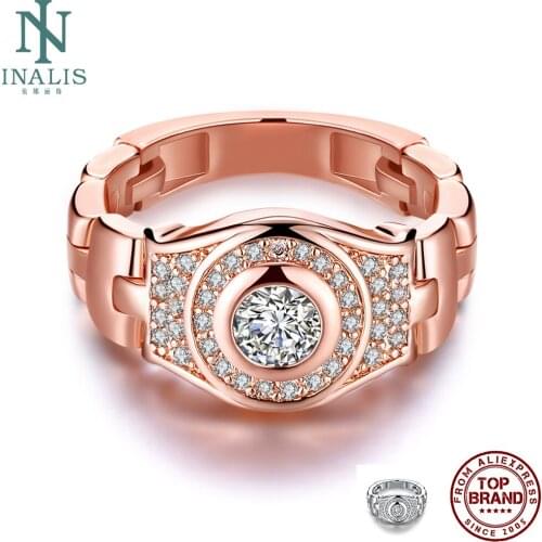 INALIS Exquisite Romantic Rings For Women And Men Shiny 5A Clear Cubic Zirconia Unisex Rose Gold Plated Ring Fashion Jewelry