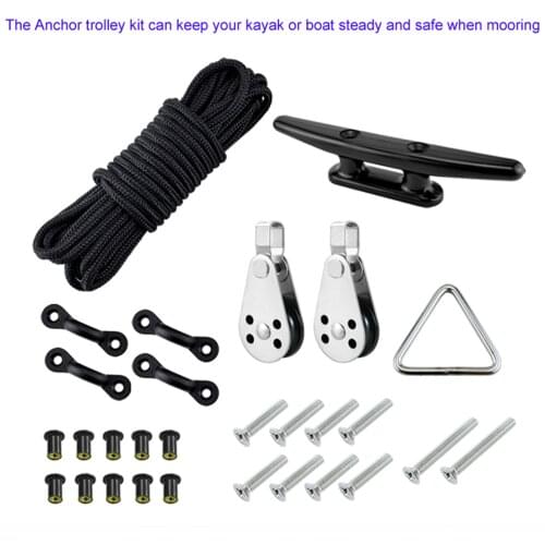 Kayak Canoe Anchor Trolley System Kit Cleat Rope Rigging Ring Pulleys Pad Eyes Wellnuts Screws Boats Decks Mooring Accessories
