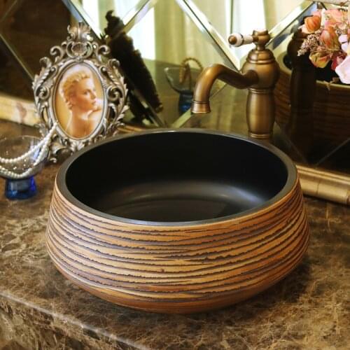 China Artistic Handmade Ceramic Bathroom Sinks Lavobo Round Counter top porcelain sink countertop bathroom sinks