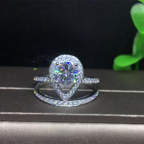 Centre 1ct Round Cut Moissanite Ring Side Stones Solid 18K White Gold 1ctw Wedding Ring Fine Gold Jewelry For Women