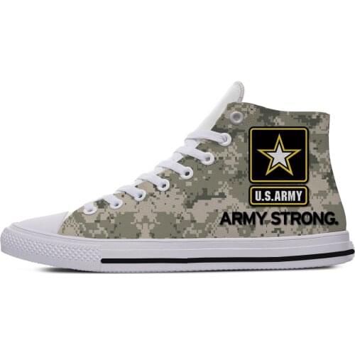 U.S. ARMY Emblem Logo Strong camouflage Novelty Design Lightweight High Top Canvas Shoes Men Women Casual Breathable Sneakers