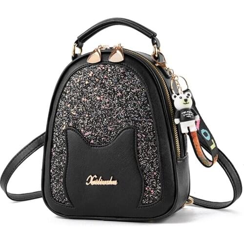 Women Glitter PU Leather Small Handbags Casual Fashion Designer Ladies Phone Bag Double Shoulder Girls Round zipper Female bags