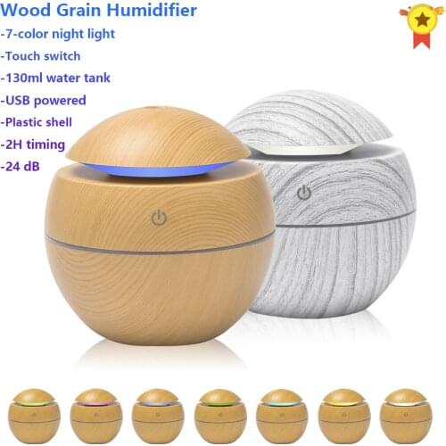 Humidifier Essential Aroma Oil Diffuser Ultrasonic Wood Grain Air Mini Mist Maker 7 Color Change LED Light USB for Office Home