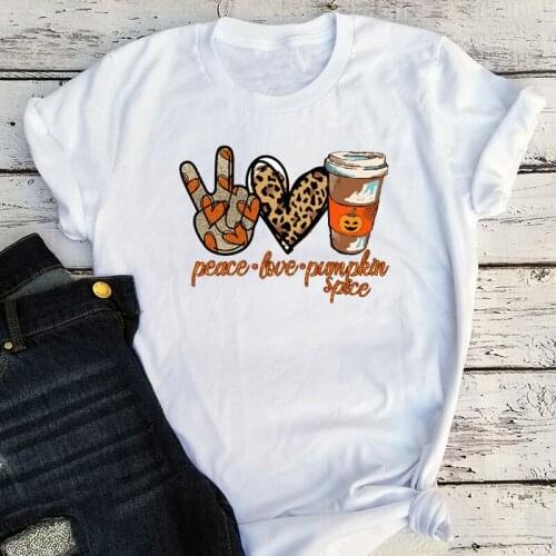 Peace Love Pumpkin Space T Shirts Vintage Womens Plus Size Woman Clothes Pumpkin Halloween Tops 90s Kawaii 2020 New Tee