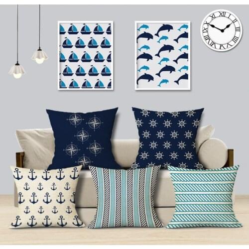 Nautical Style Cushion Cover Sea Anchor Throw Pillow Case Car Sofa Home Decorative One Side Printing Linen Pillow Cover