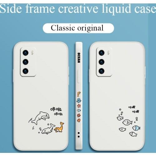 Gentle Dolphin Phone Case For Huawei P40 P40Lite P30 P20 Mate 40 40Pro 30 20 Pro Lite P Smart 2021 Y7a Liquid Silicone Cover